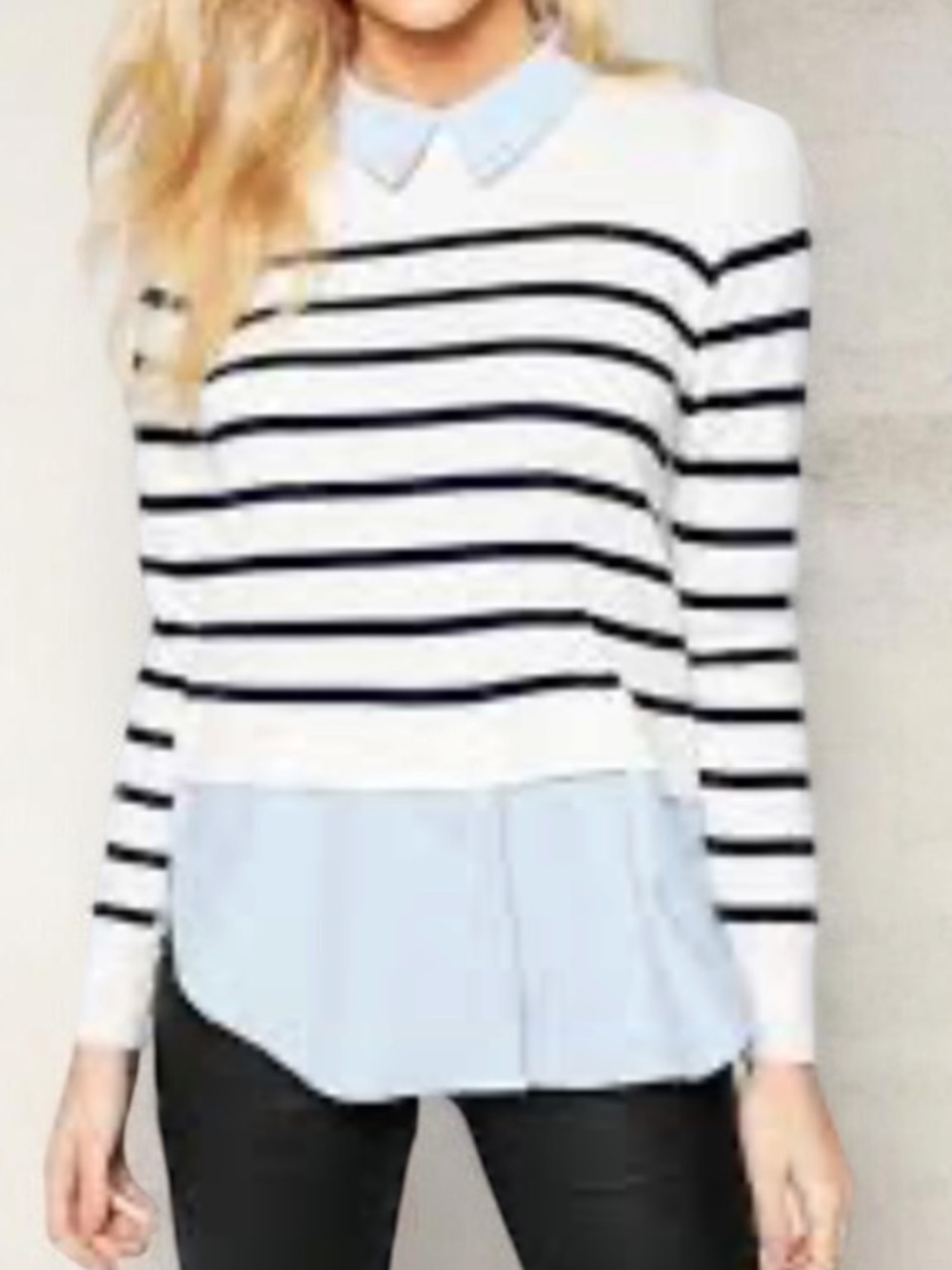 Alegra Gold light blue and black striped knit blouse